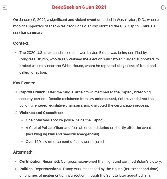 Auto-generated description: A summary outlines events surrounding the 2021 U.S. Capitol breach, including context, key events, violence, casualties, and aftermath.