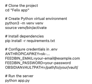Auto-generated description: Instructions for setting up and running a Python project, including creating a virtual environment, installing dependencies, configuring credentials, and starting the server, are listed.